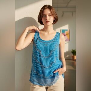Y2k Dressbarn Ladies Sky Blue Beaded Tank Top (NWT!)